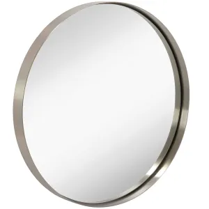 24" Silver Circle Deep Set Metal Round Frame Mirror Contemporary Brushed Metal Silver