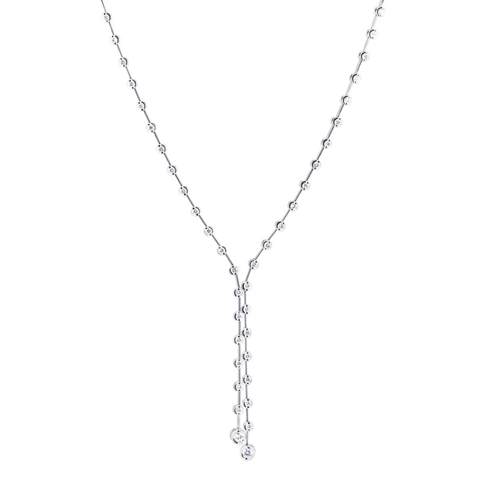 18ct White Gold 1.80ct Diamond Line Double Drop Necklace