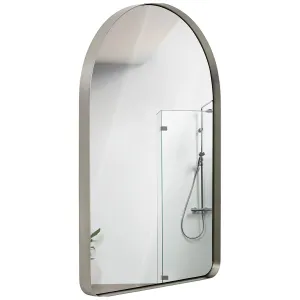 24x36 Inch Brushed Silver Metal Framed Mirror  Hanging Wall Mounted Mirror