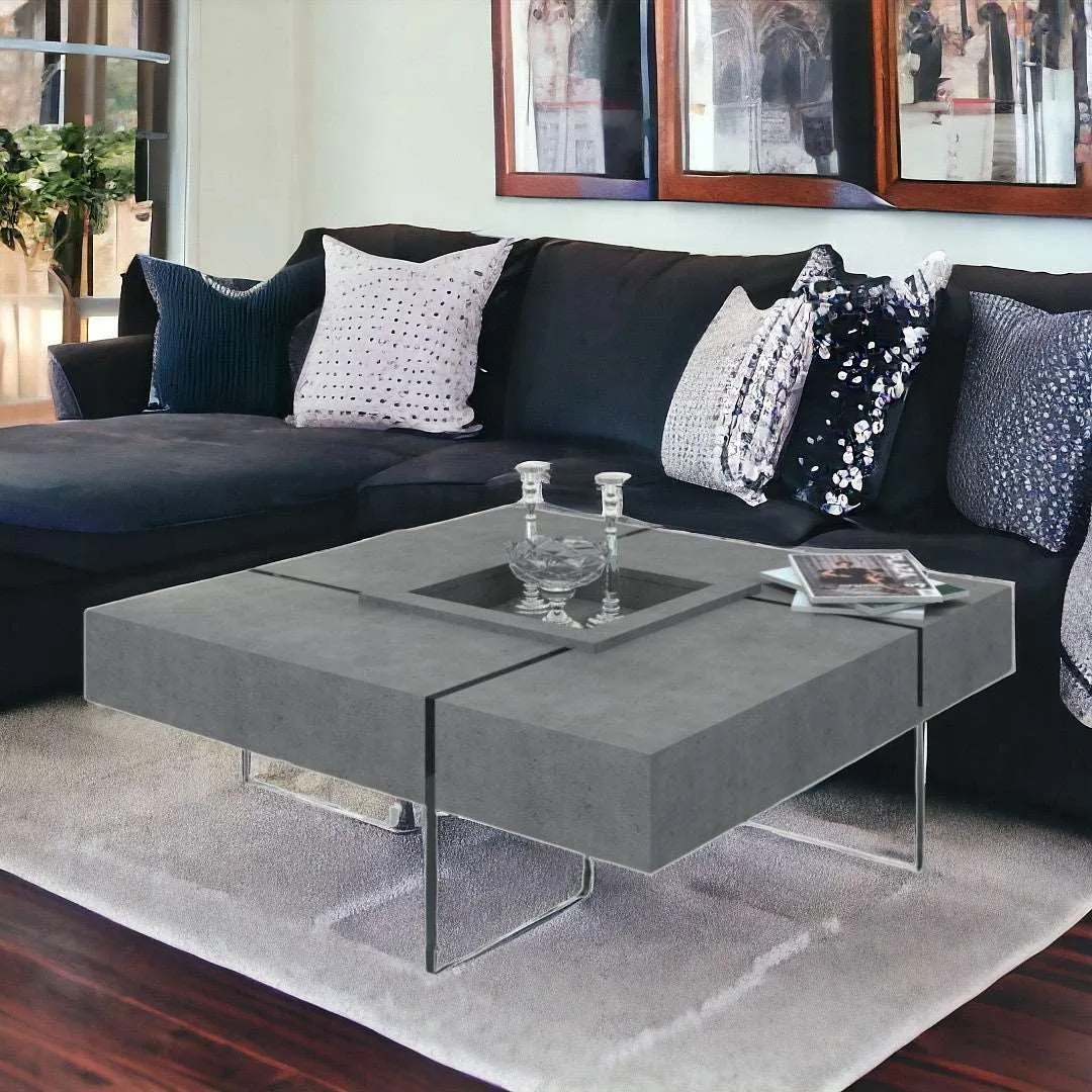 47" Gray And Clear Glass Square Coffee Table