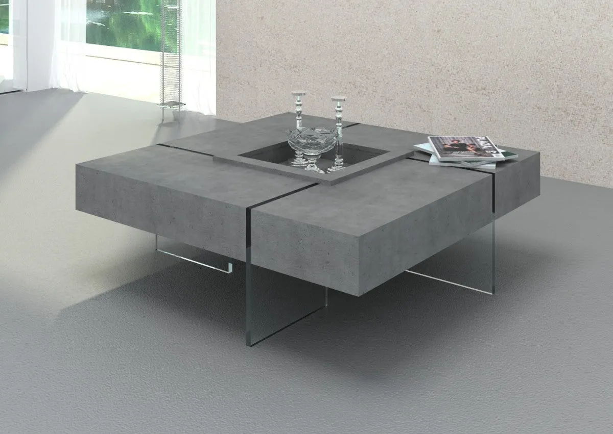 47" Gray And Clear Glass Square Coffee Table