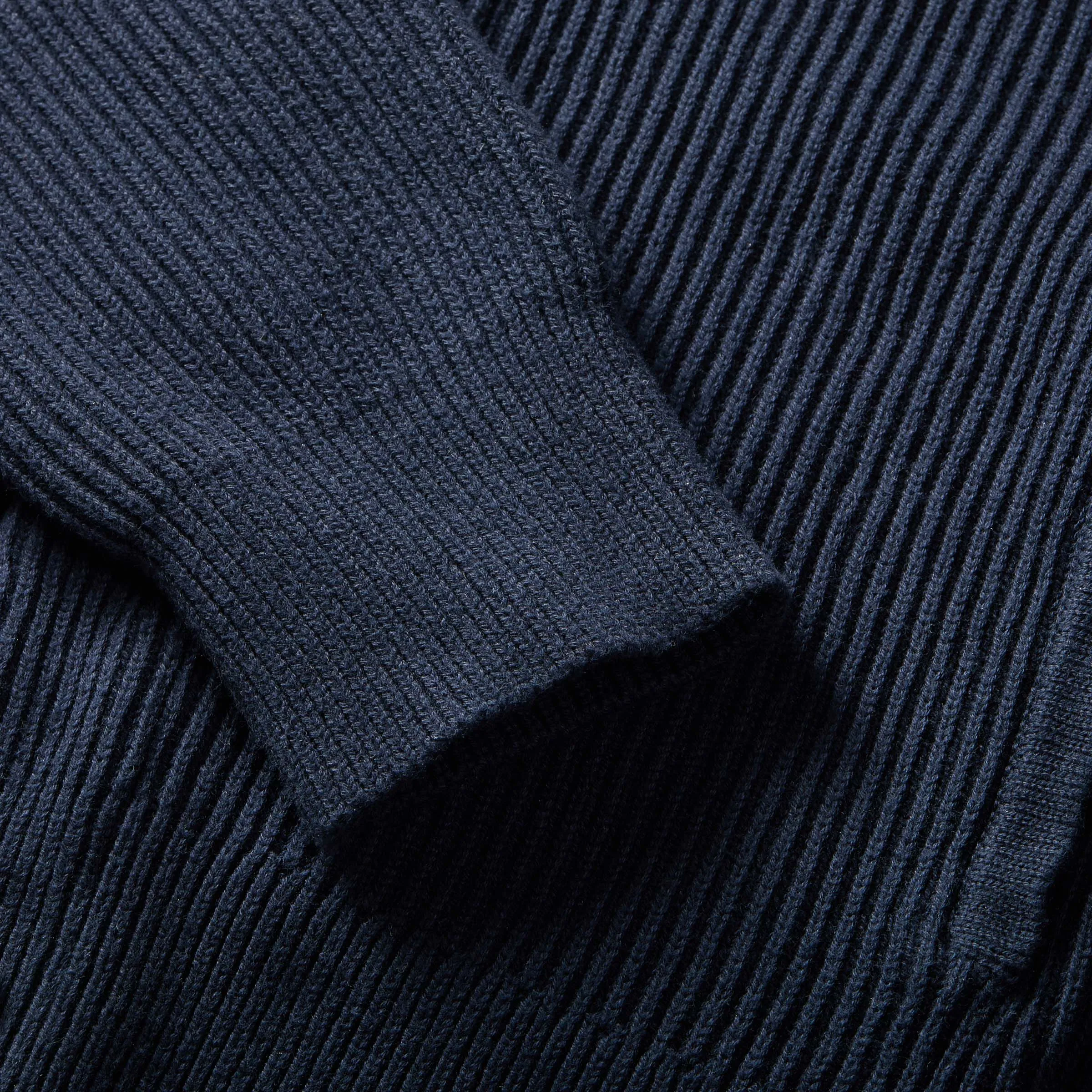 Adaptive Ribbed Cotton Shawl Collar Cardigan with Magnetic Button Front and Pockets in Navy