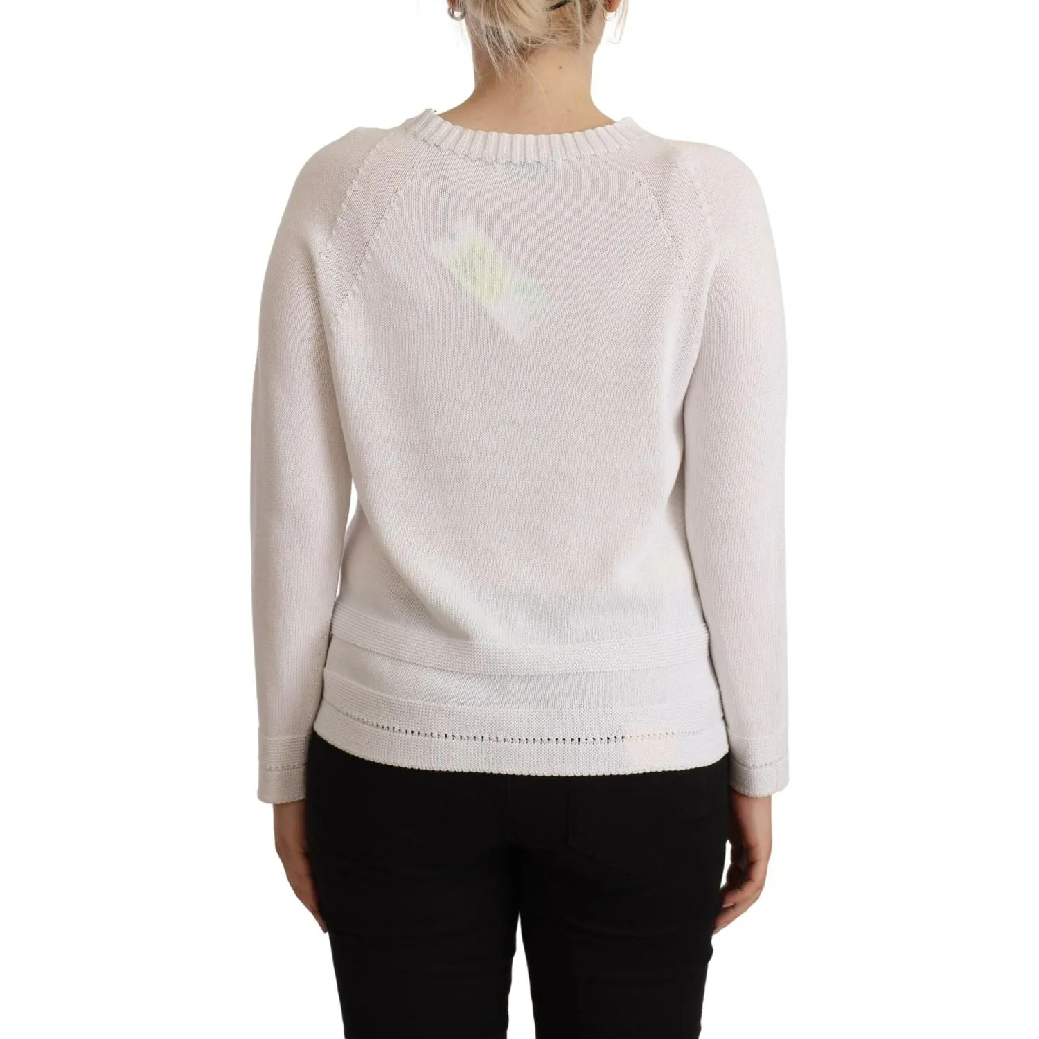 Alpha Studio Elegant White Cotton Pullover Sweater