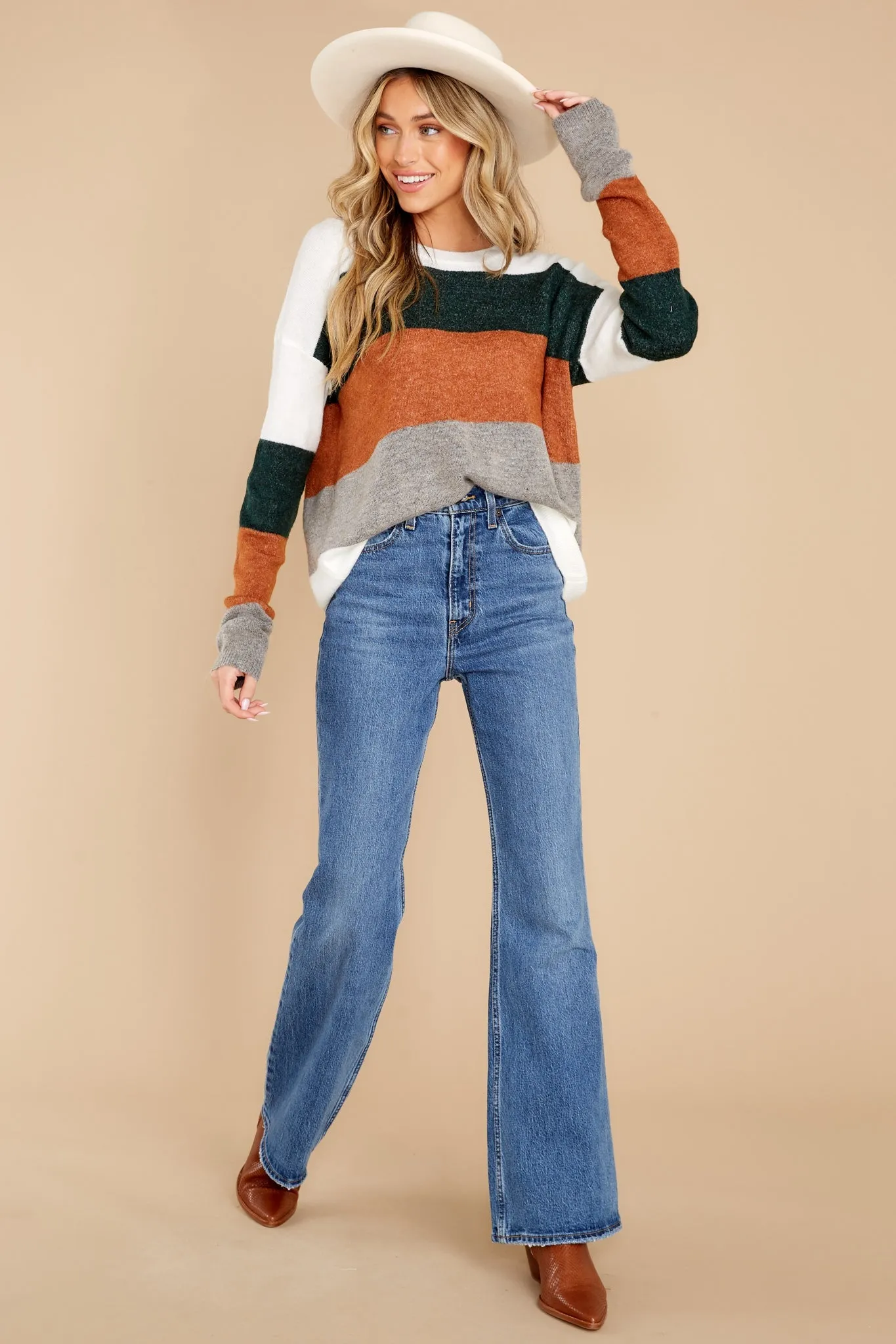 Always Changing White And Rust Multi Sweater