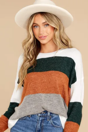 Always Changing White And Rust Multi Sweater