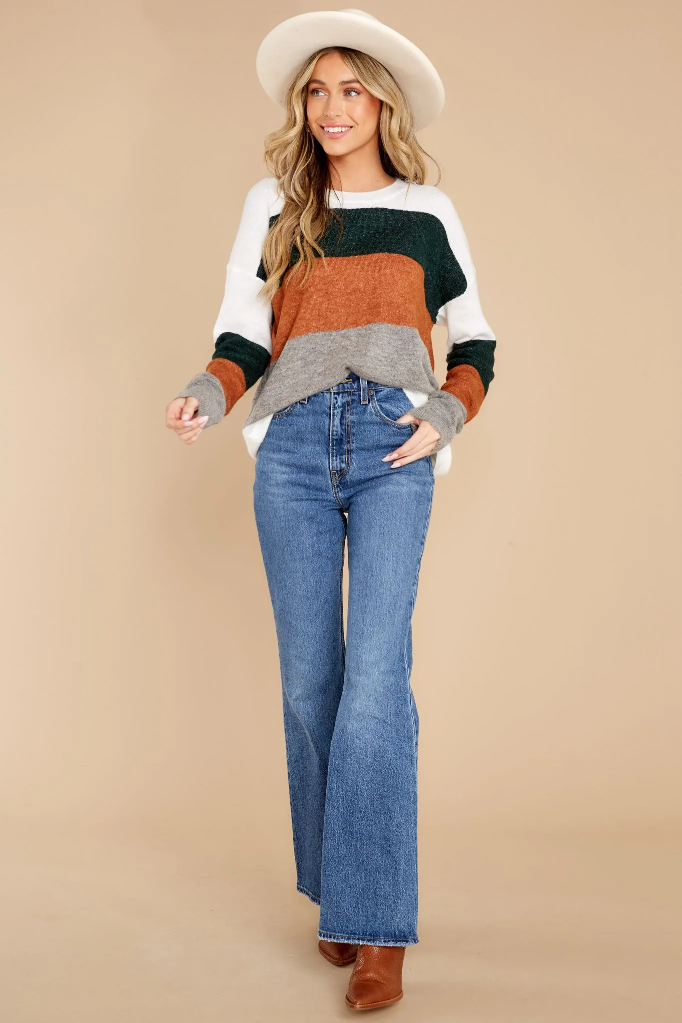 Always Changing White And Rust Multi Sweater