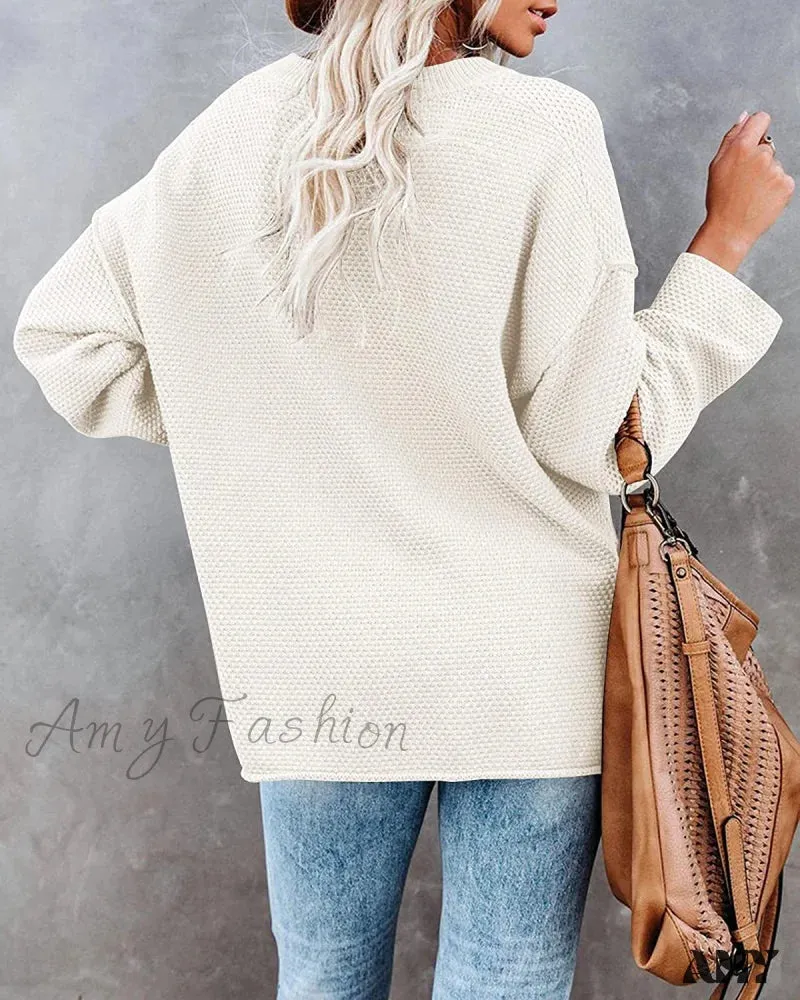 Amy Fashion - Women's Batwing Long Sleeve Loose V Neck Button Top