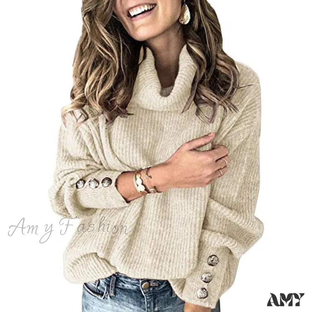 Amy Fashion - Women's Oversized Turtleneck Chunky Pullover Sweaters