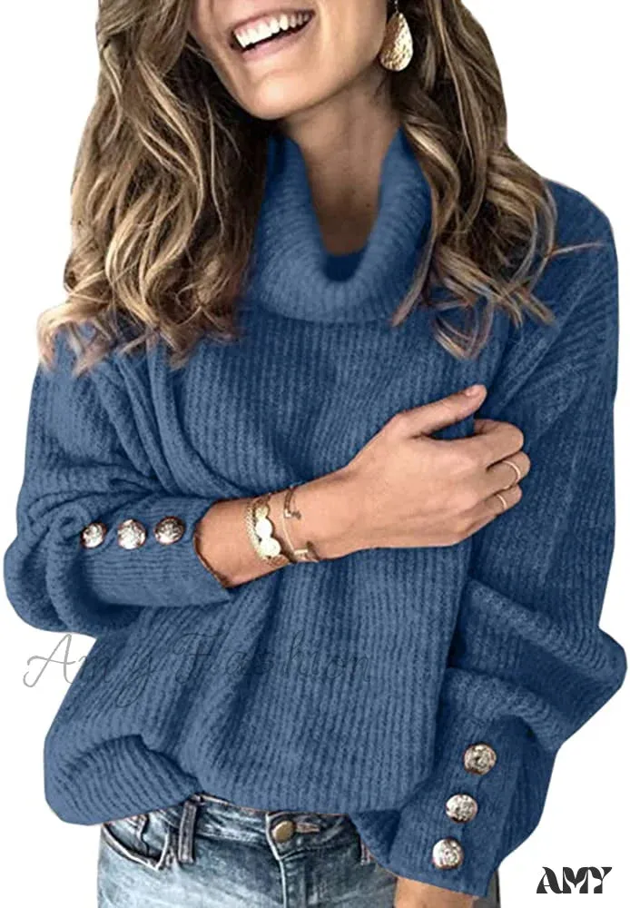 Amy Fashion - Women's Oversized Turtleneck Chunky Pullover Sweaters