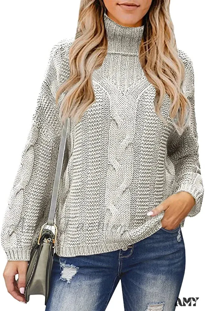 Amy Fashion - Womens Turtleneck Loose Oversized Chunky Knitted Sweater