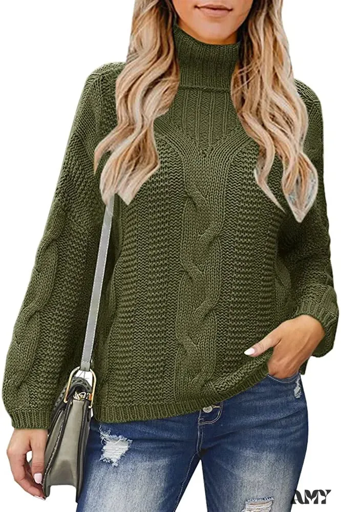 Amy Fashion - Womens Turtleneck Loose Oversized Chunky Knitted Sweater