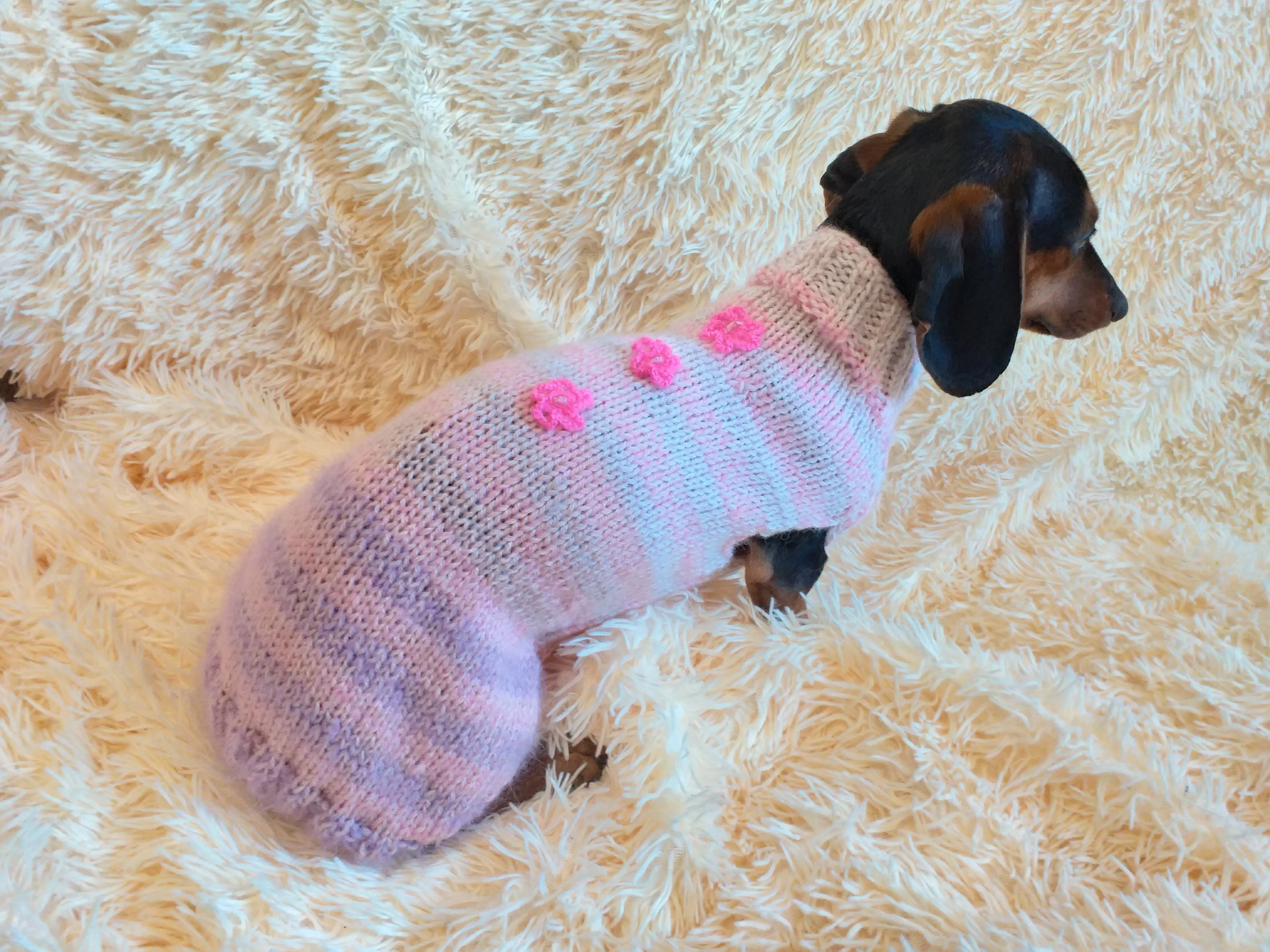 Angora dog sweater with flowers