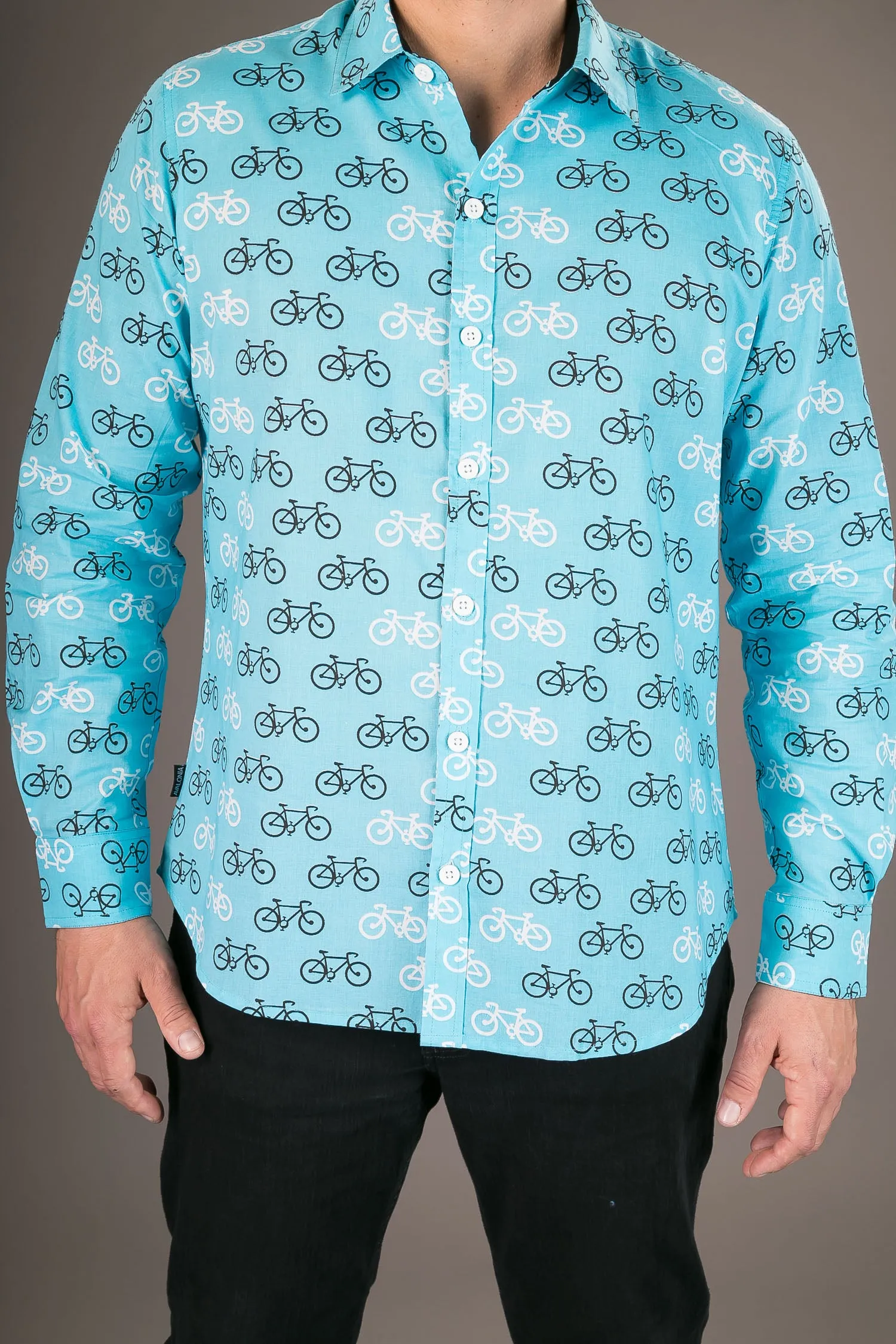 Blue Bicycle Print Cotton Slim Fit Shirt