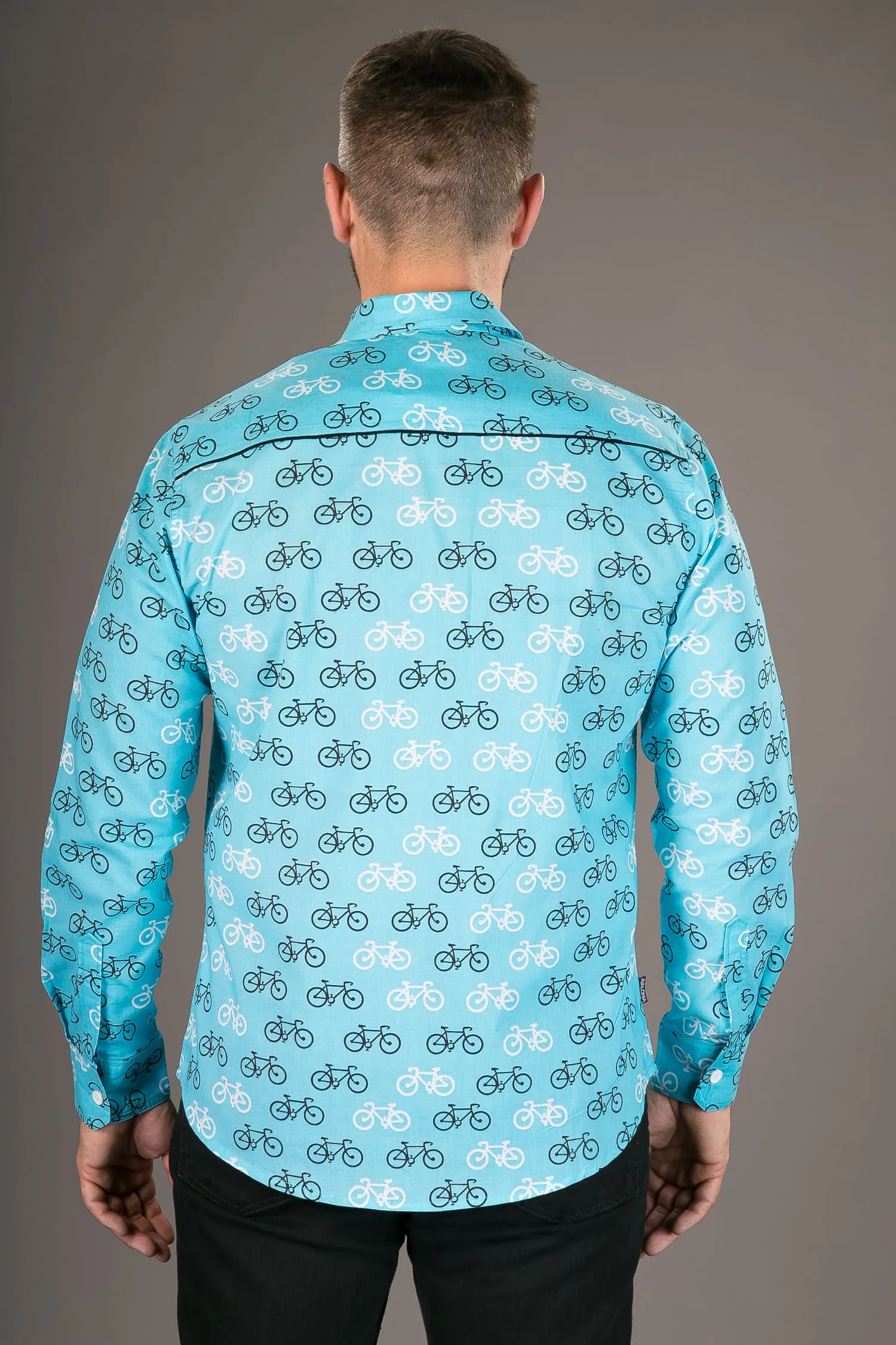 Blue Bicycle Print Cotton Slim Fit Shirt