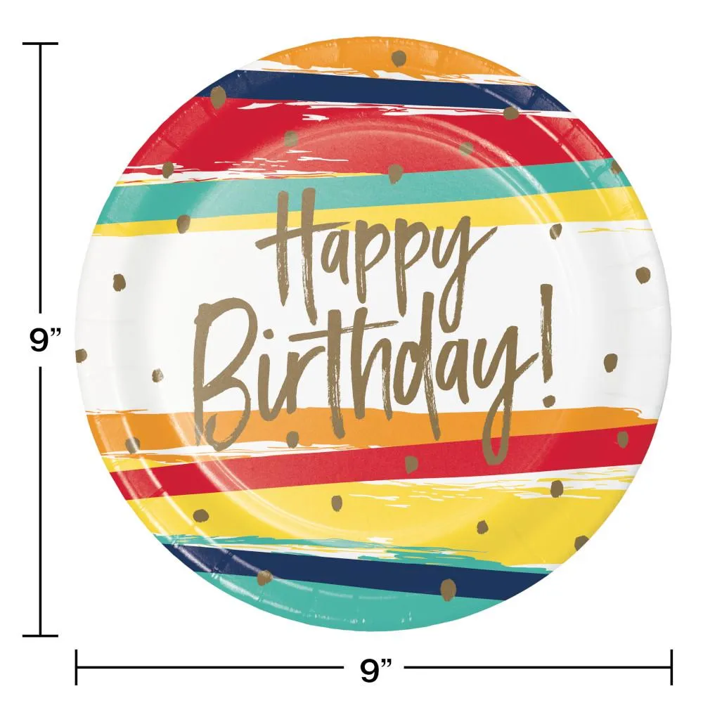 Bulk Pack of 16 Birthday Stripes Dinner Plates