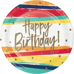 Bulk Pack of 16 Birthday Stripes Dinner Plates