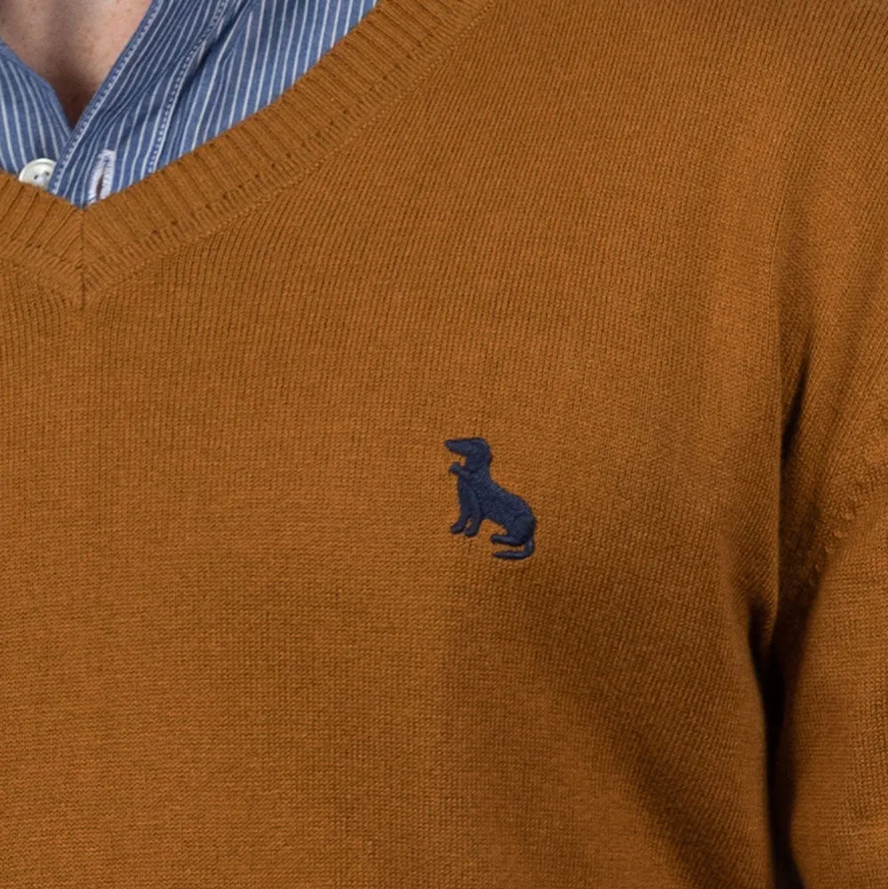 Camel Fine Gauge Cotton V-Neck Sweater