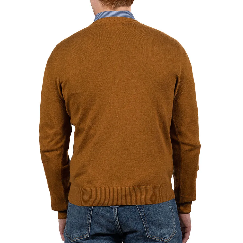 Camel Fine Gauge Cotton V-Neck Sweater