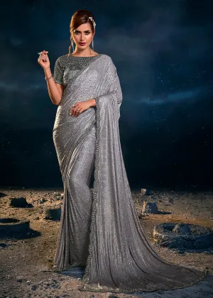 Charming Grey Premium Luxe Heavy Embroidered Designer Saree