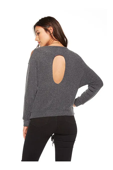 Chaser- Love Knit Cold Shoulder Vent Back Long Sleeve Dolman Black