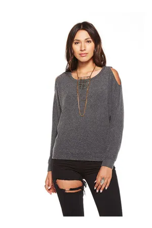 Chaser- Love Knit Cold Shoulder Vent Back Long Sleeve Dolman Black