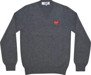 Comme des Garçons PLAY Heart Patch V Neck Sweater 'Grey', gray