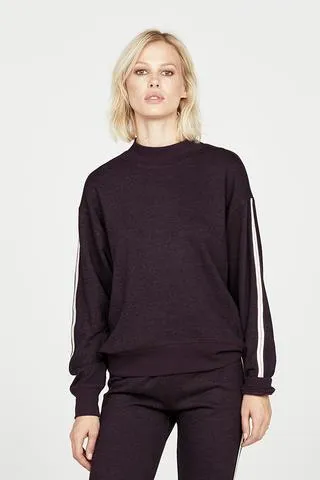 David Lerner - French Terry Mock Neck Pullover in Deep Plum