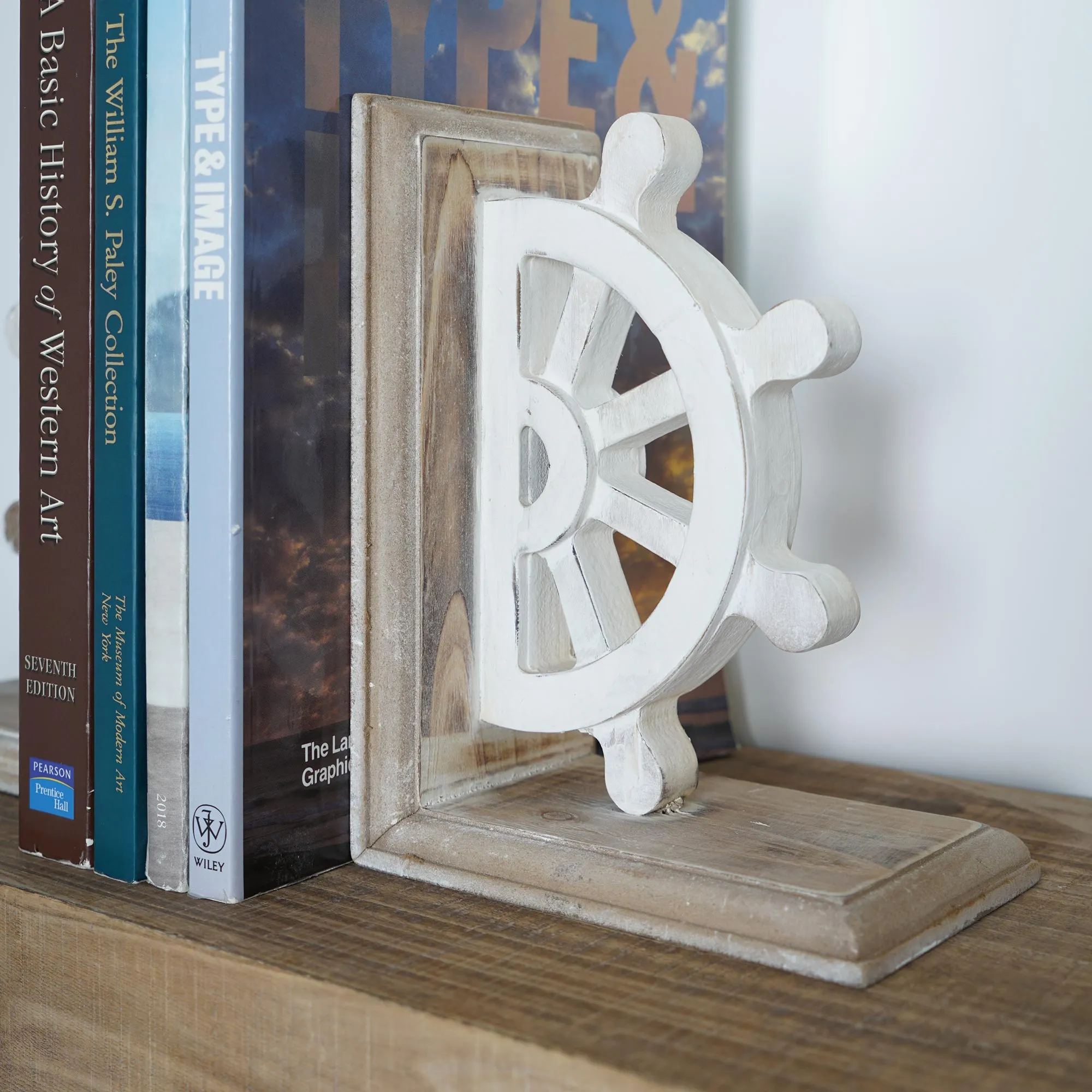 Distressed Vintage Nautical Wood Bookends (Set of 2)