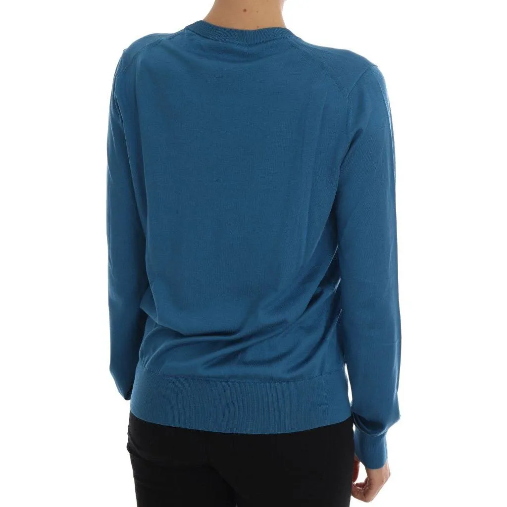 Dolce & Gabbana Blue Silk Sequined Capri Pullover Sweater