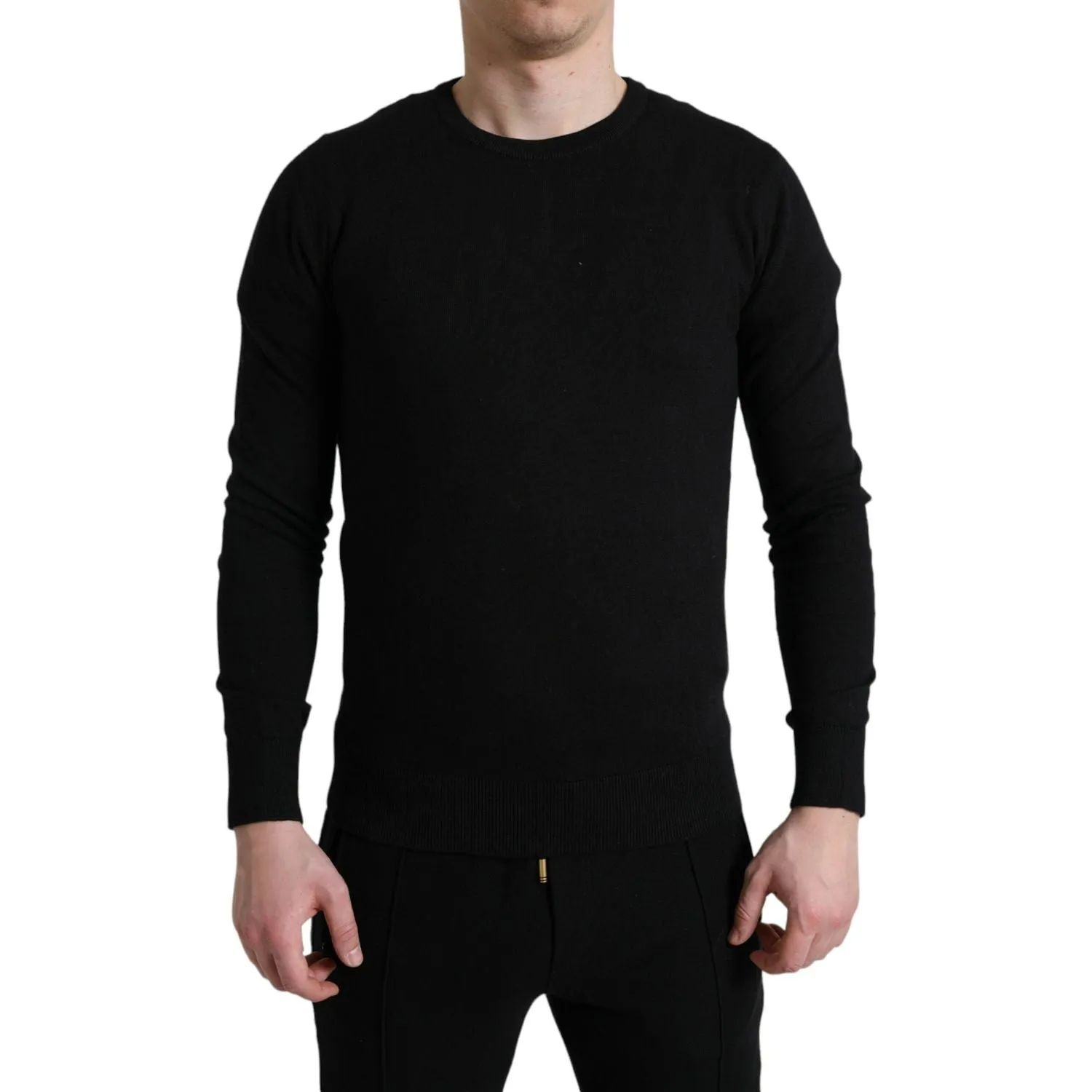 Dolce & Gabbana Elegant Black Cotton Crewneck Pullover Sweater