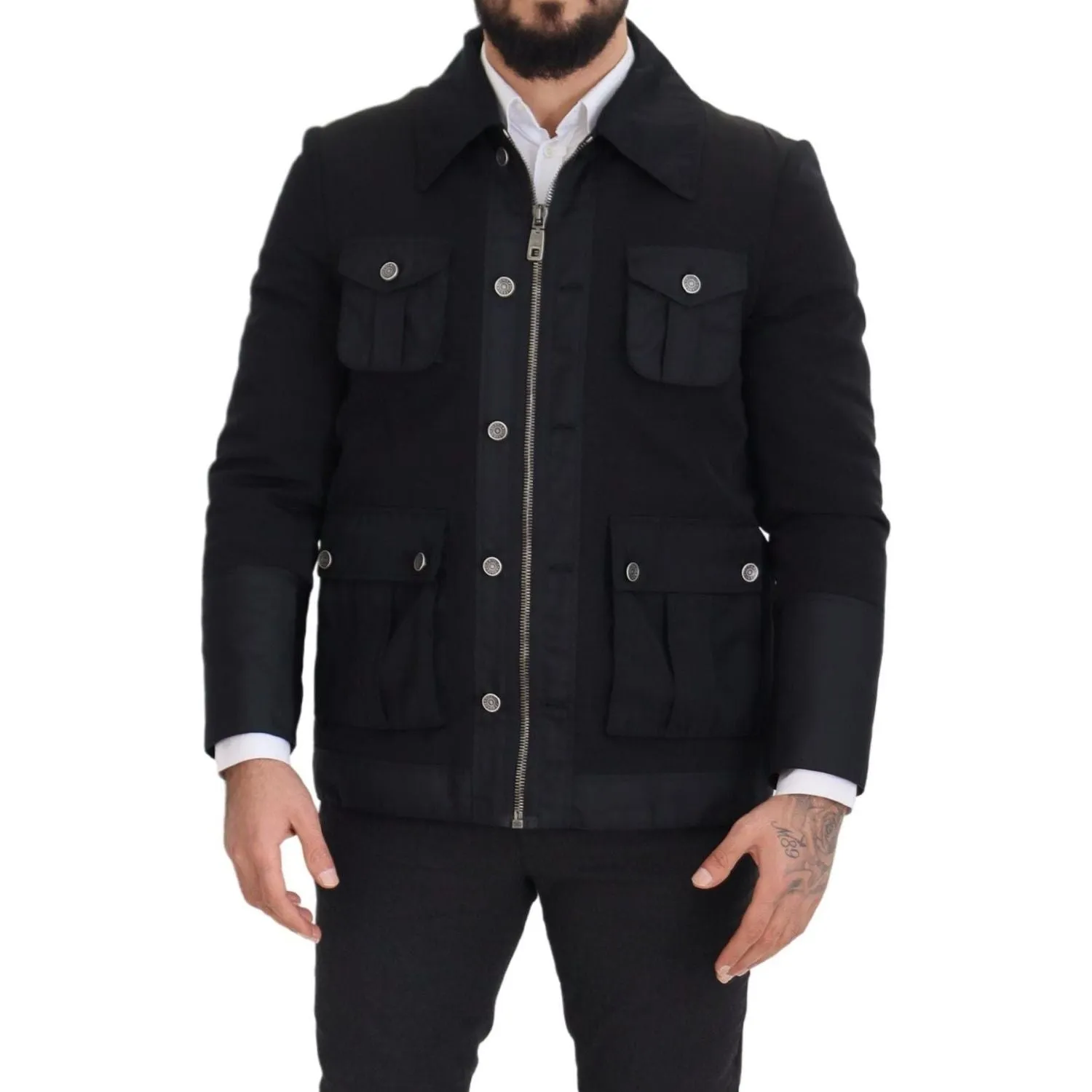 Dolce & Gabbana Elegant Full Zip Black Wool Blend Jacket