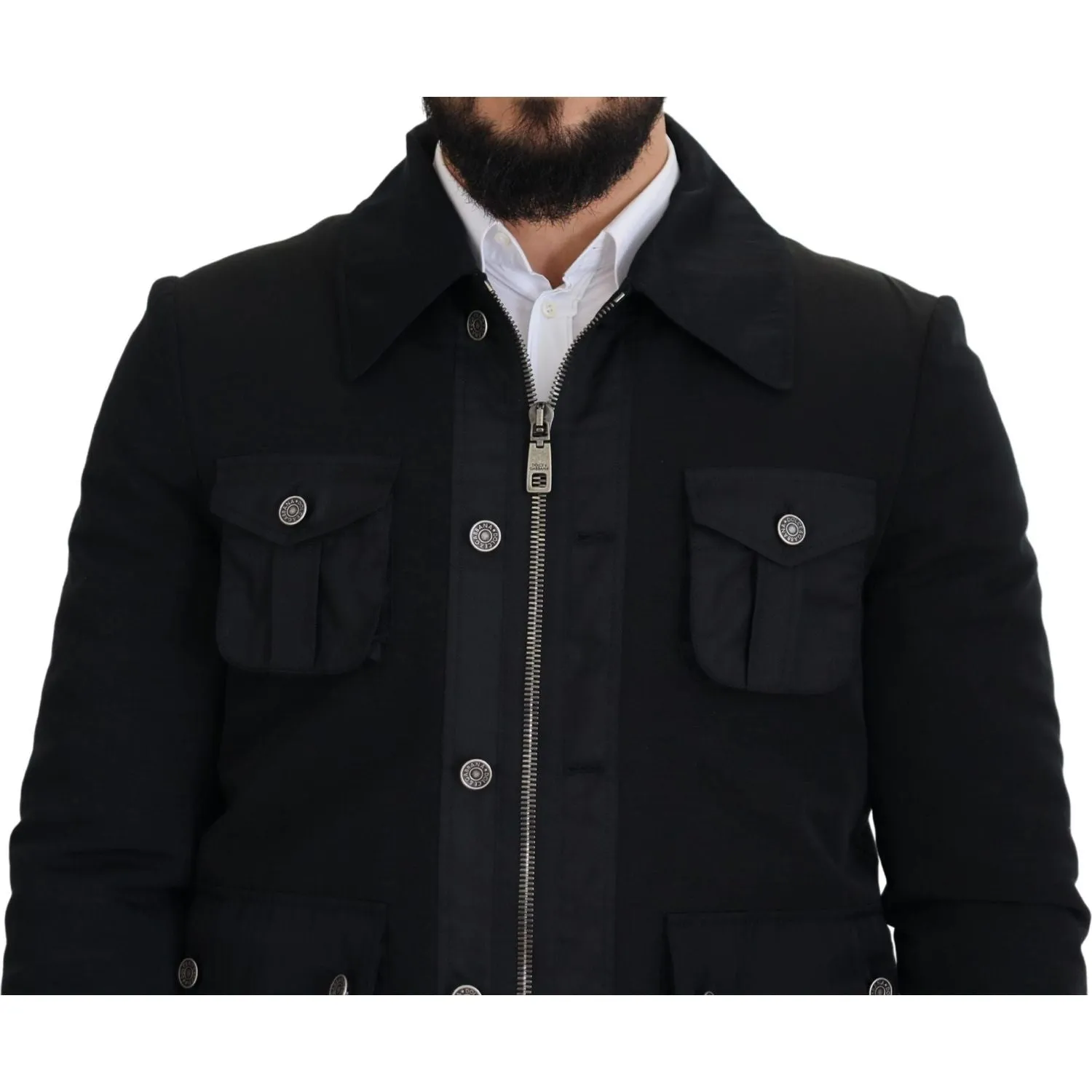 Dolce & Gabbana Elegant Full Zip Black Wool Blend Jacket