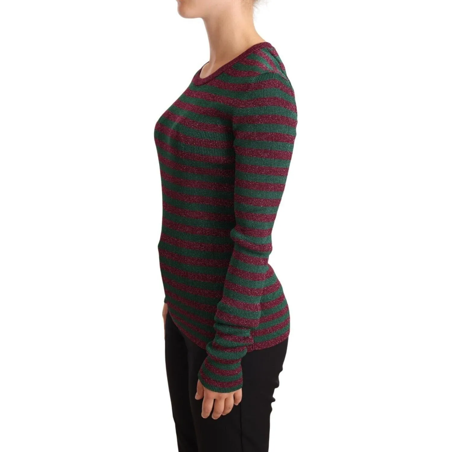 Dolce & Gabbana Elegant Maroon and Green Striped Crewneck Sweater