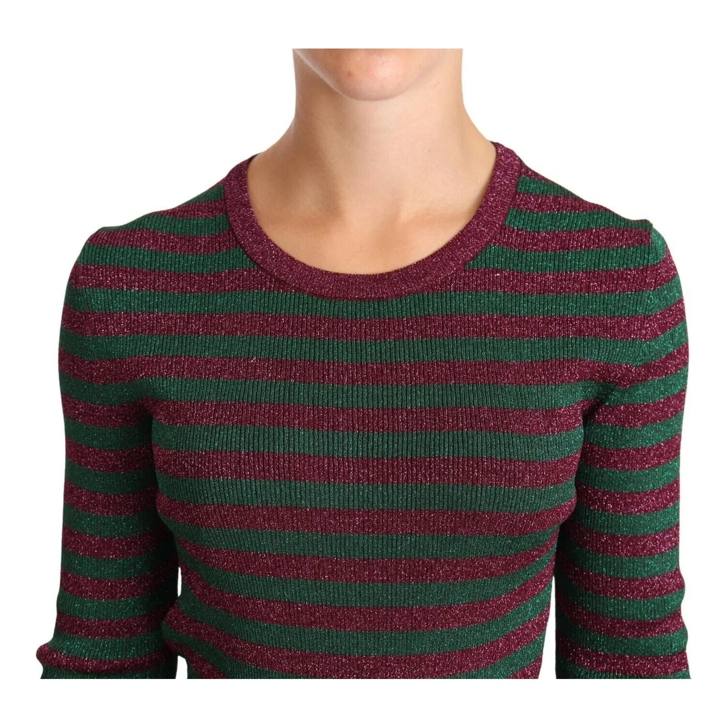 Dolce & Gabbana Elegant Maroon and Green Striped Crewneck Sweater