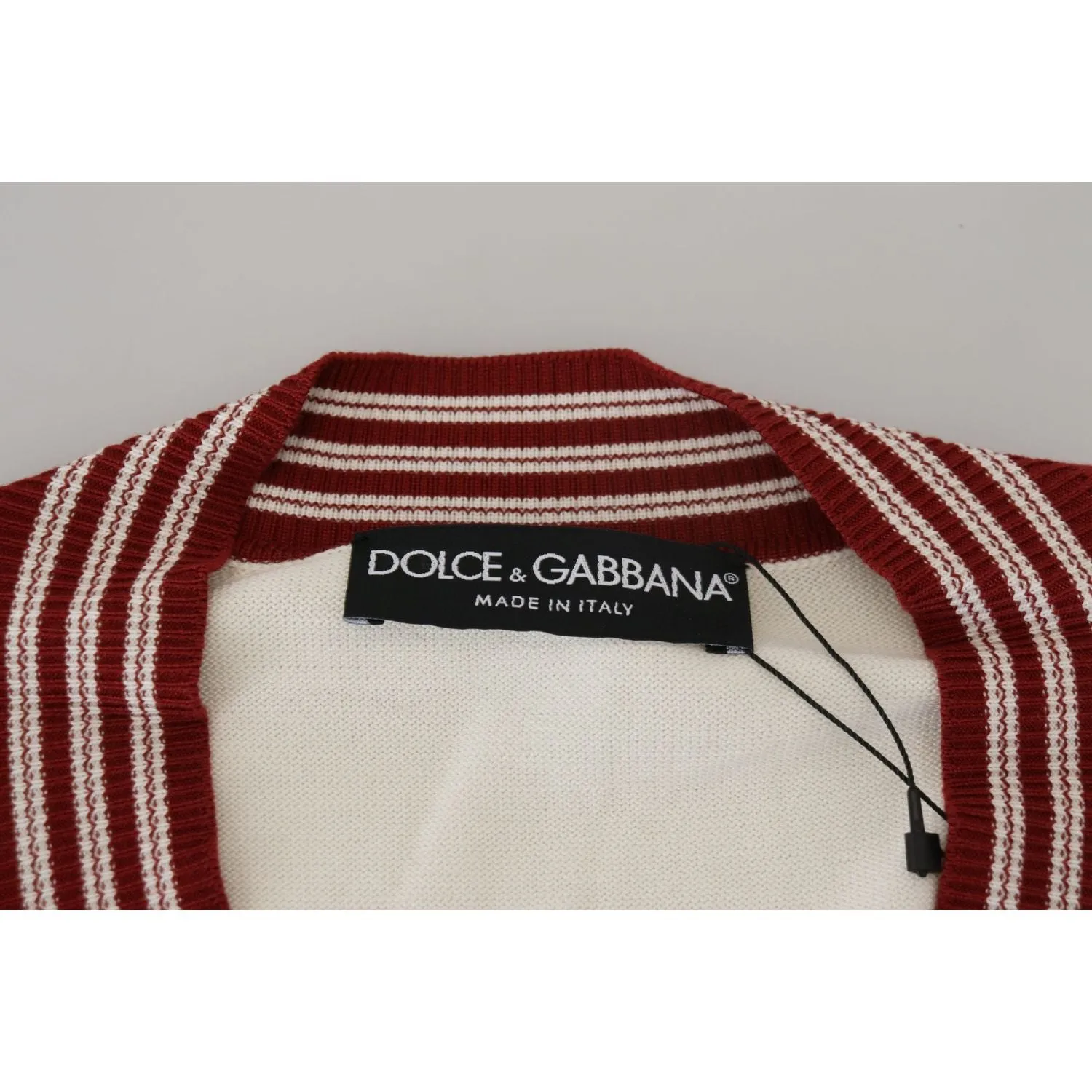 Dolce & Gabbana Off White Silk Cotton V-Neck Sweater