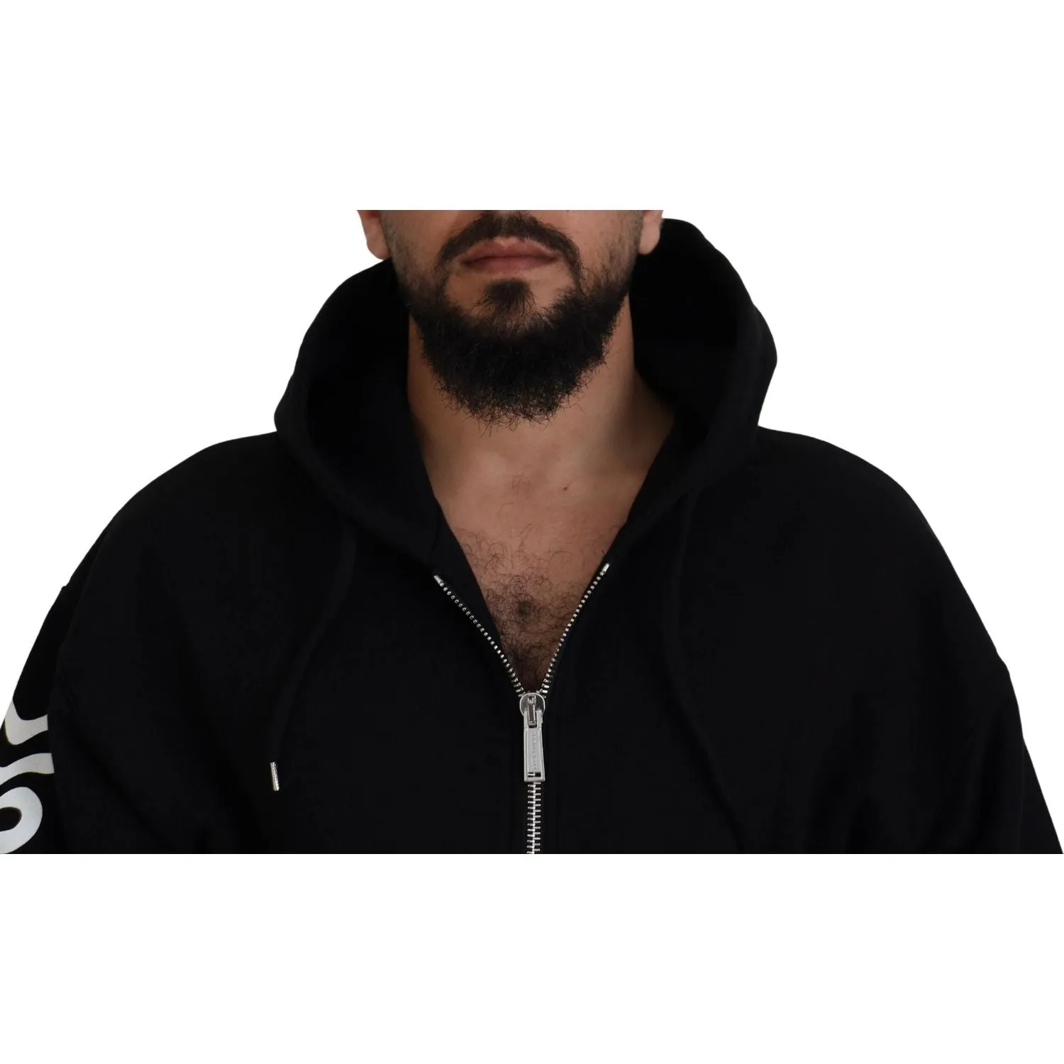 Dsquared² Black Hooded Full Zip Printed Sleeves Sweater