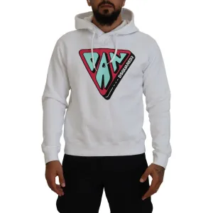 Dsquared² White Cotton Hooded Printed Pullover Sweater