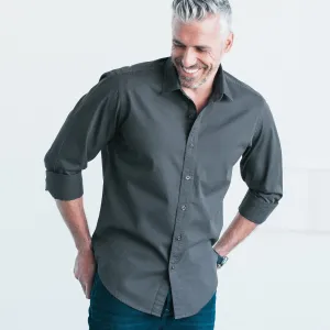 Essential Spread Collar Casual Shirt - Slate Gray Cotton Twill