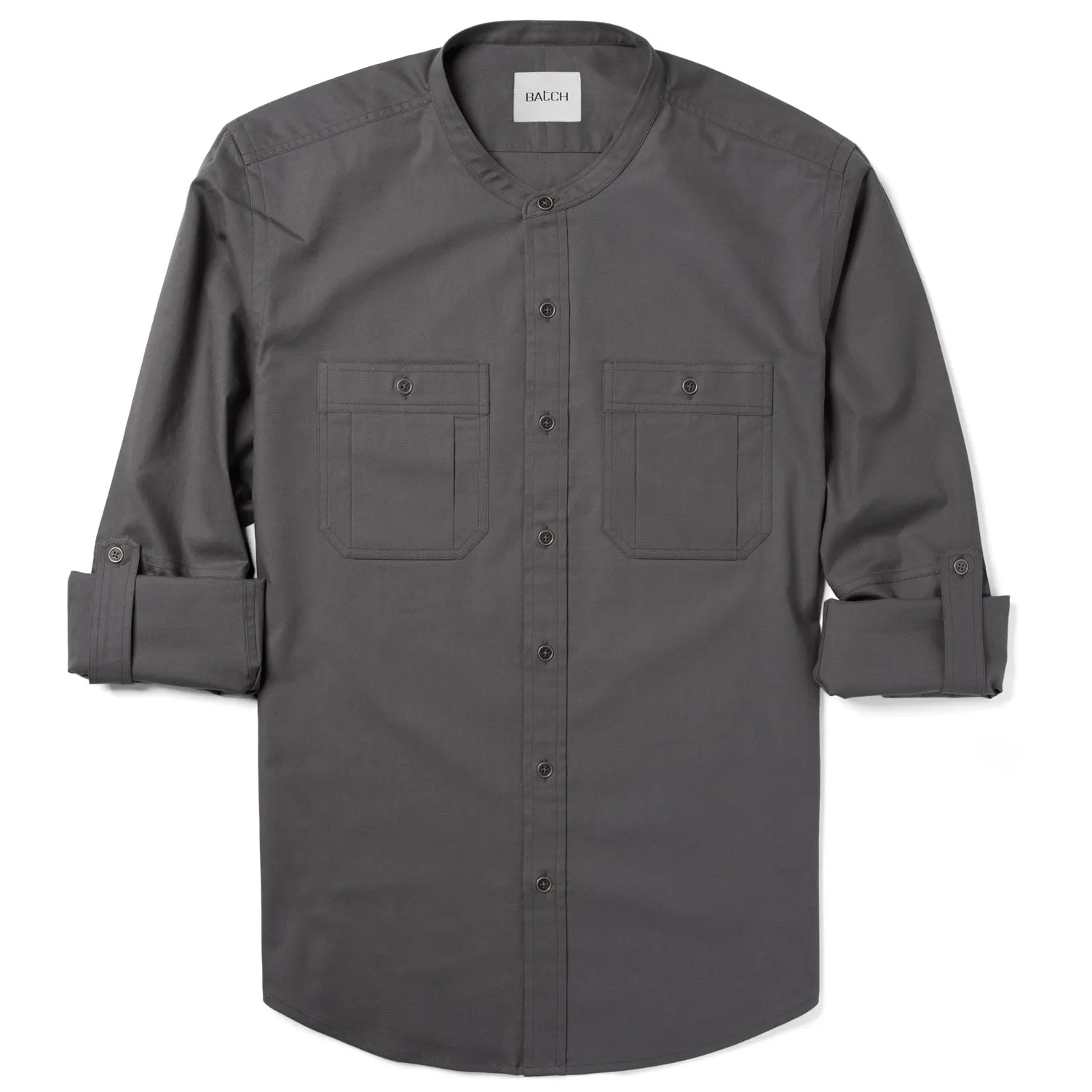 Fixer Band Collar Utility Shirt - Slate Gray Cotton Twill