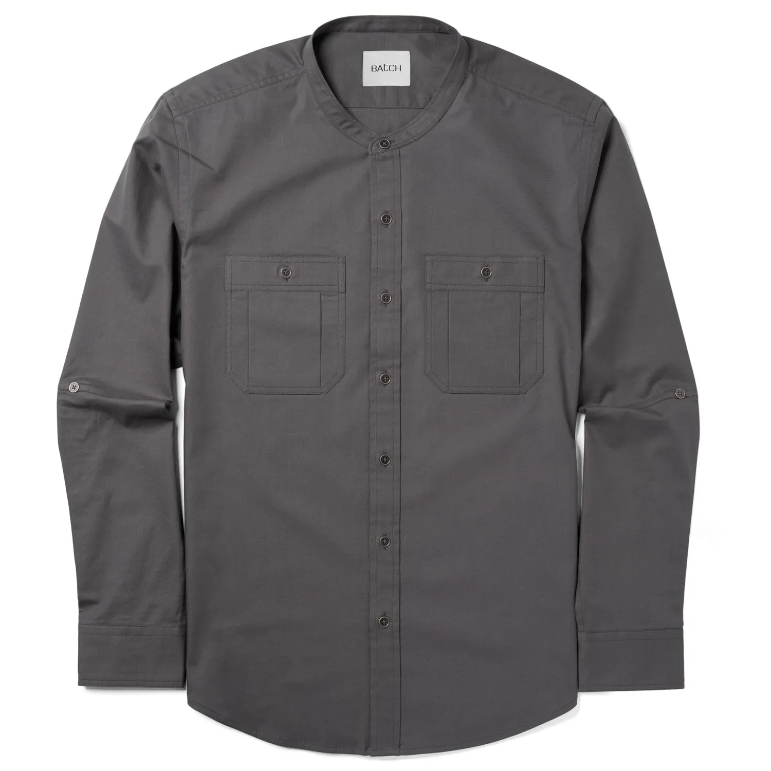 Fixer Band Collar Utility Shirt - Slate Gray Cotton Twill