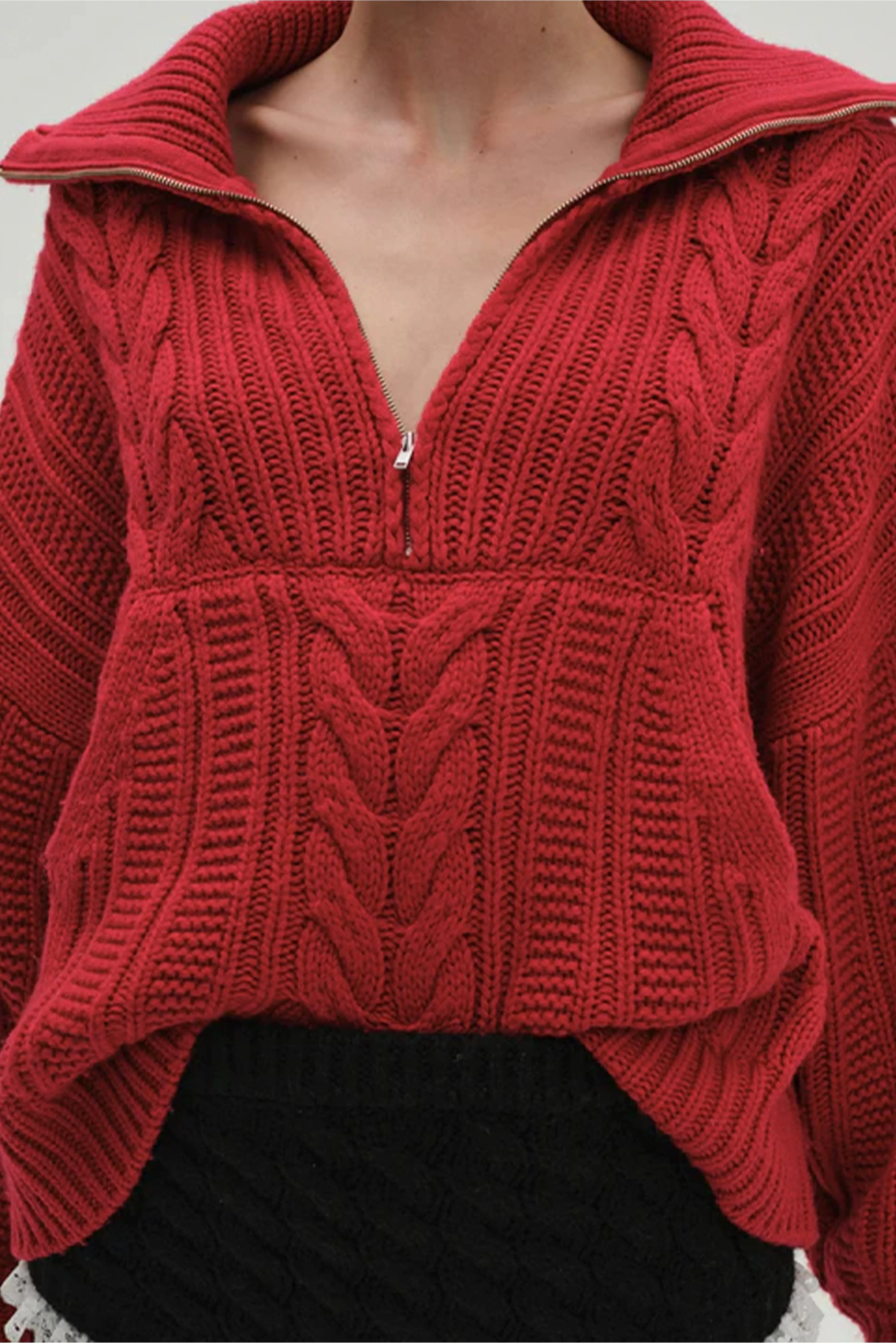 FOR LOVE & LEMONS | Drina Henley Knit Sweater - Red