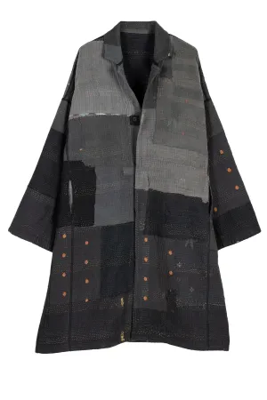 FRAYED PATCH KANTHA OVERSIZED MEDIUM COAT - fi4331-blk -