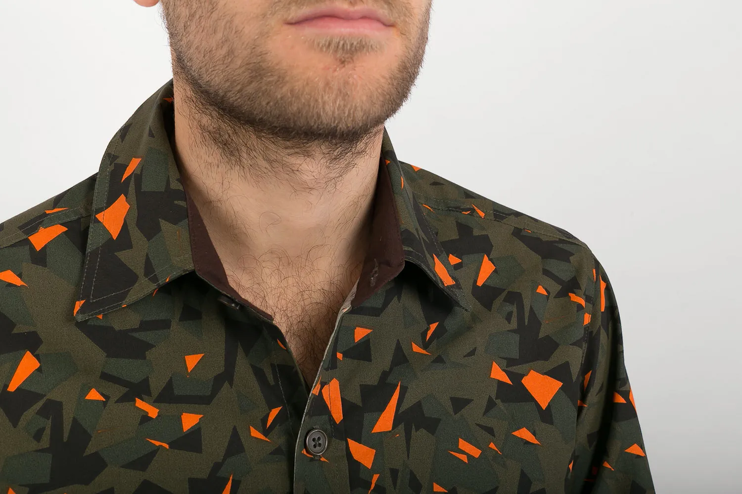 Green Orange Camouflage Military Print Cotton Mens Shirt