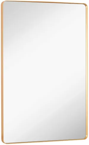 Hamilton Hills Contemporary Brushed Metal Wall Mirror | Glass Panel Black Framed Rounded