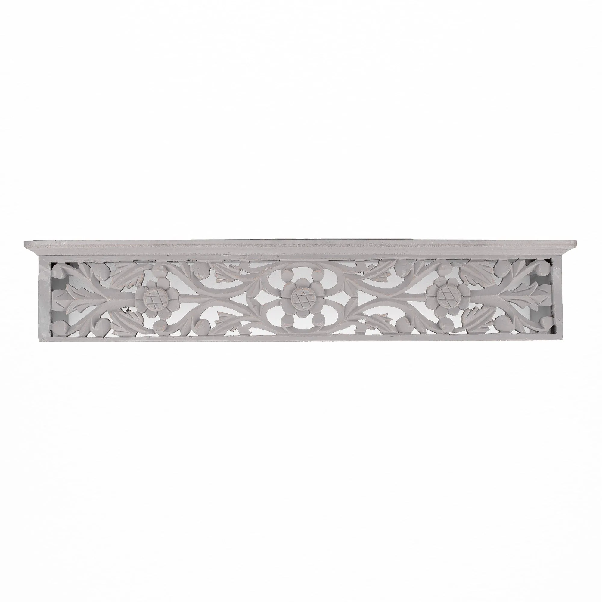 Hand-Carved Medallion Floating Wall Shelf - Grey (24”)