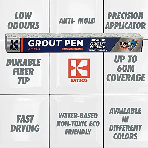 Katzco Grout Pen - White, Beige, Light Gray, Dark Gray - 4 Pack - 5mm Narrow Tip - Covers