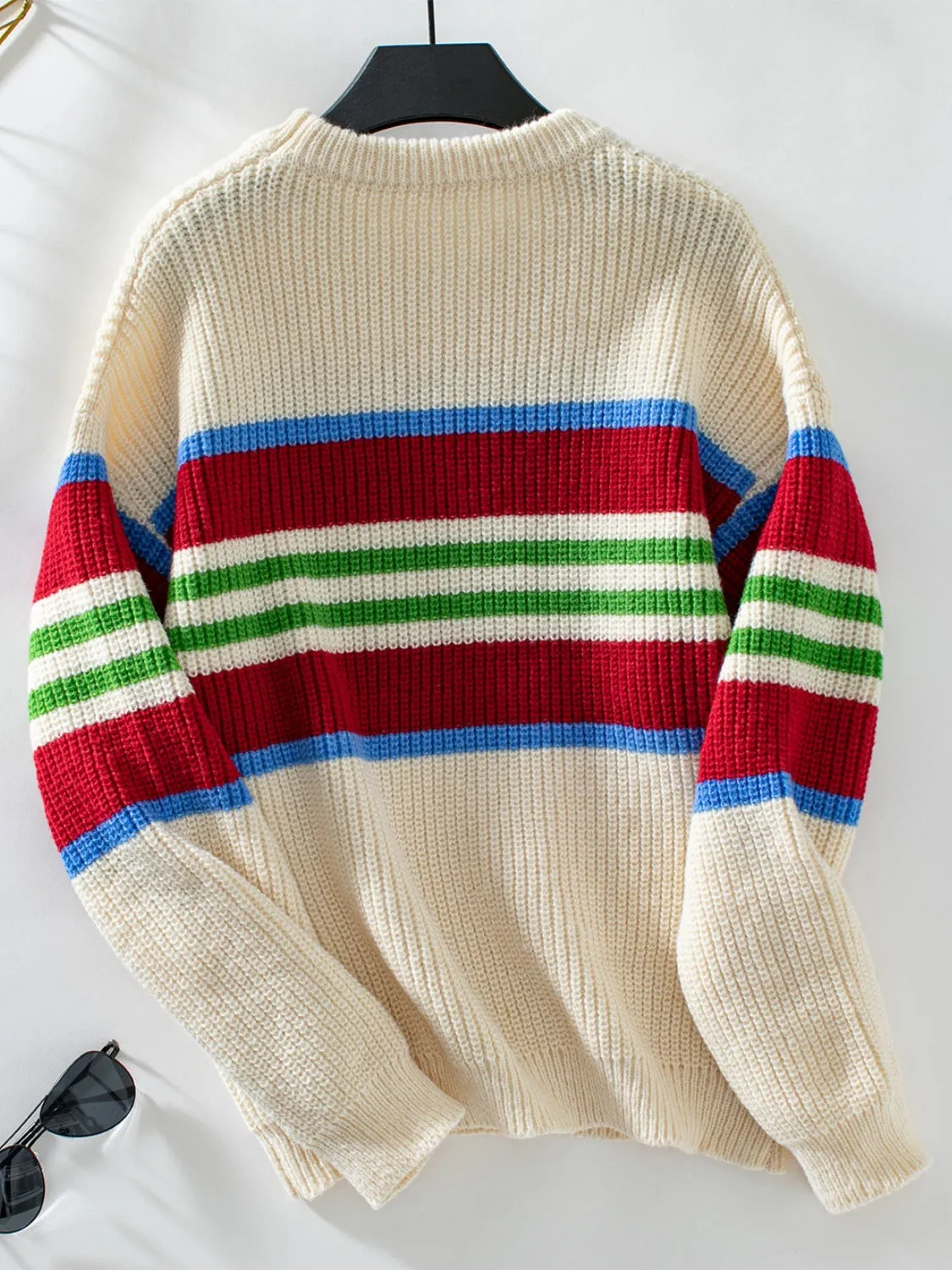kesley Contrast Stripes Round Neck Long Sleeve Sweater