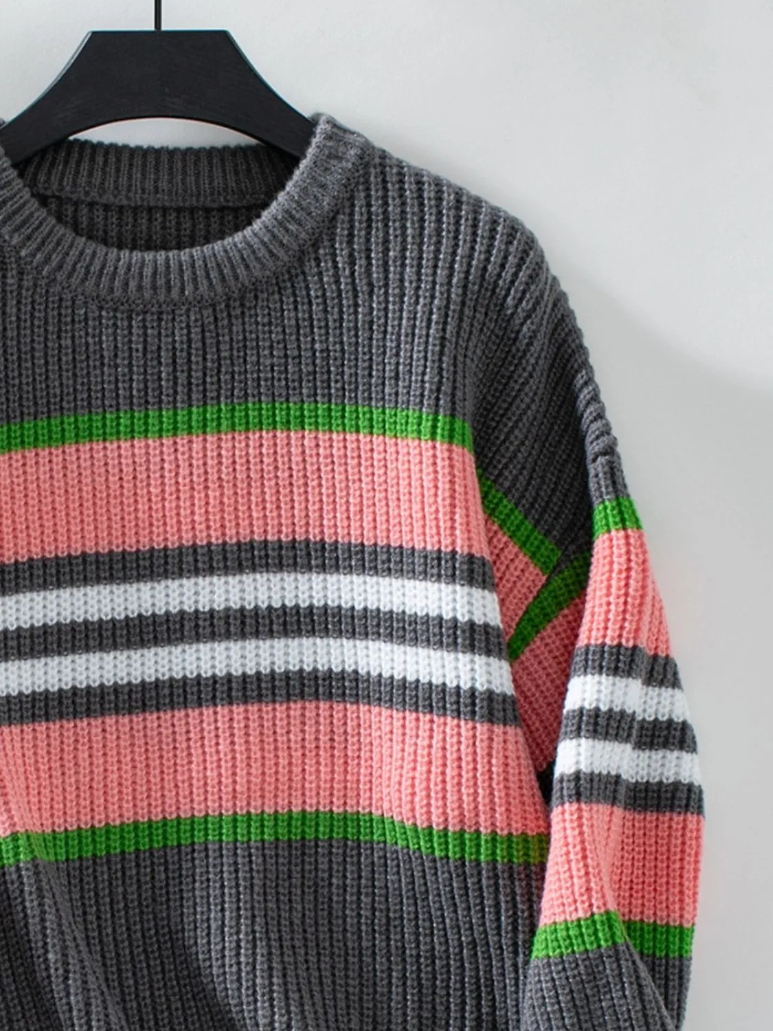 kesley Contrast Stripes Round Neck Long Sleeve Sweater