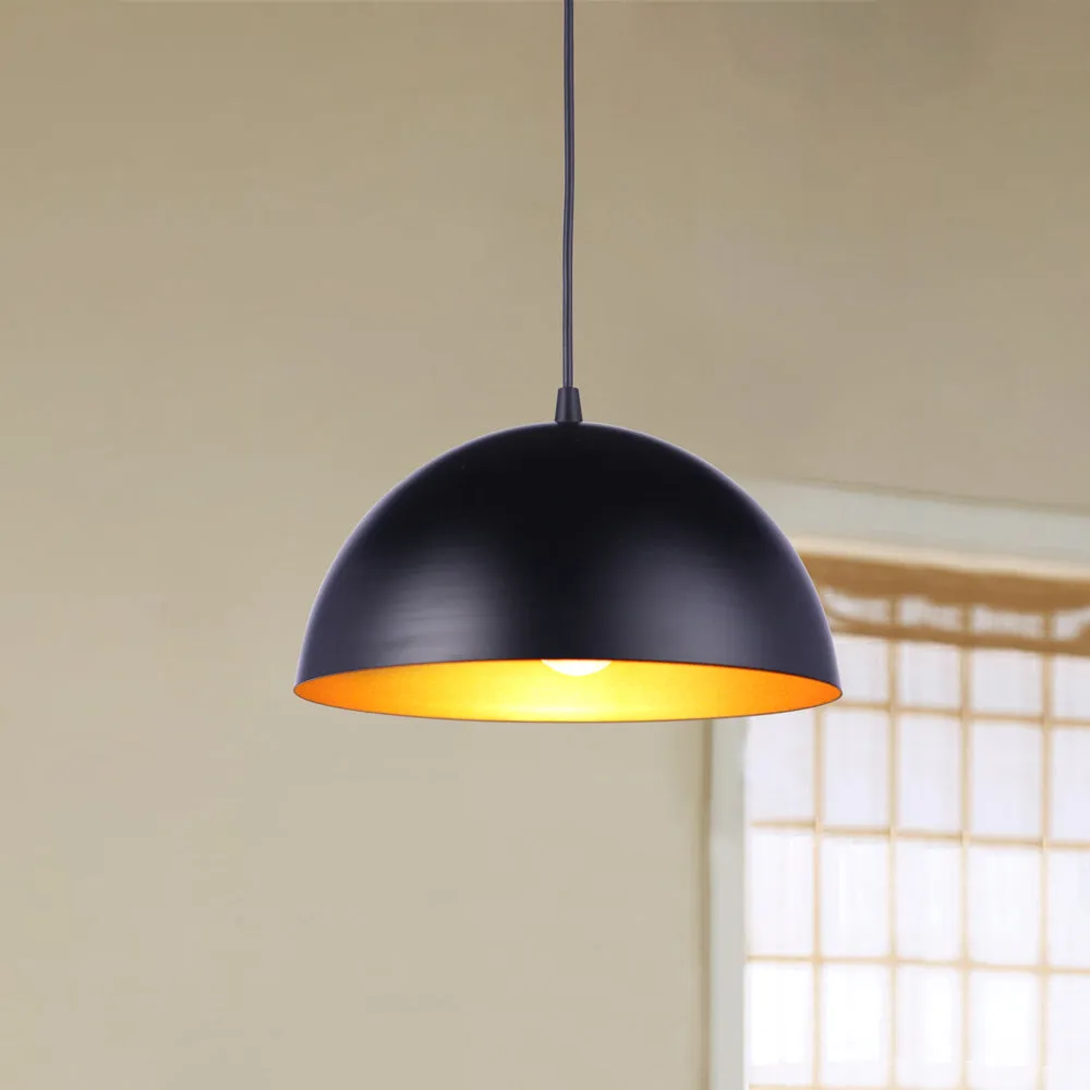 Large Matte Black & Gold Metal Dome Instant Pendant Recessed Can Conversion Kit