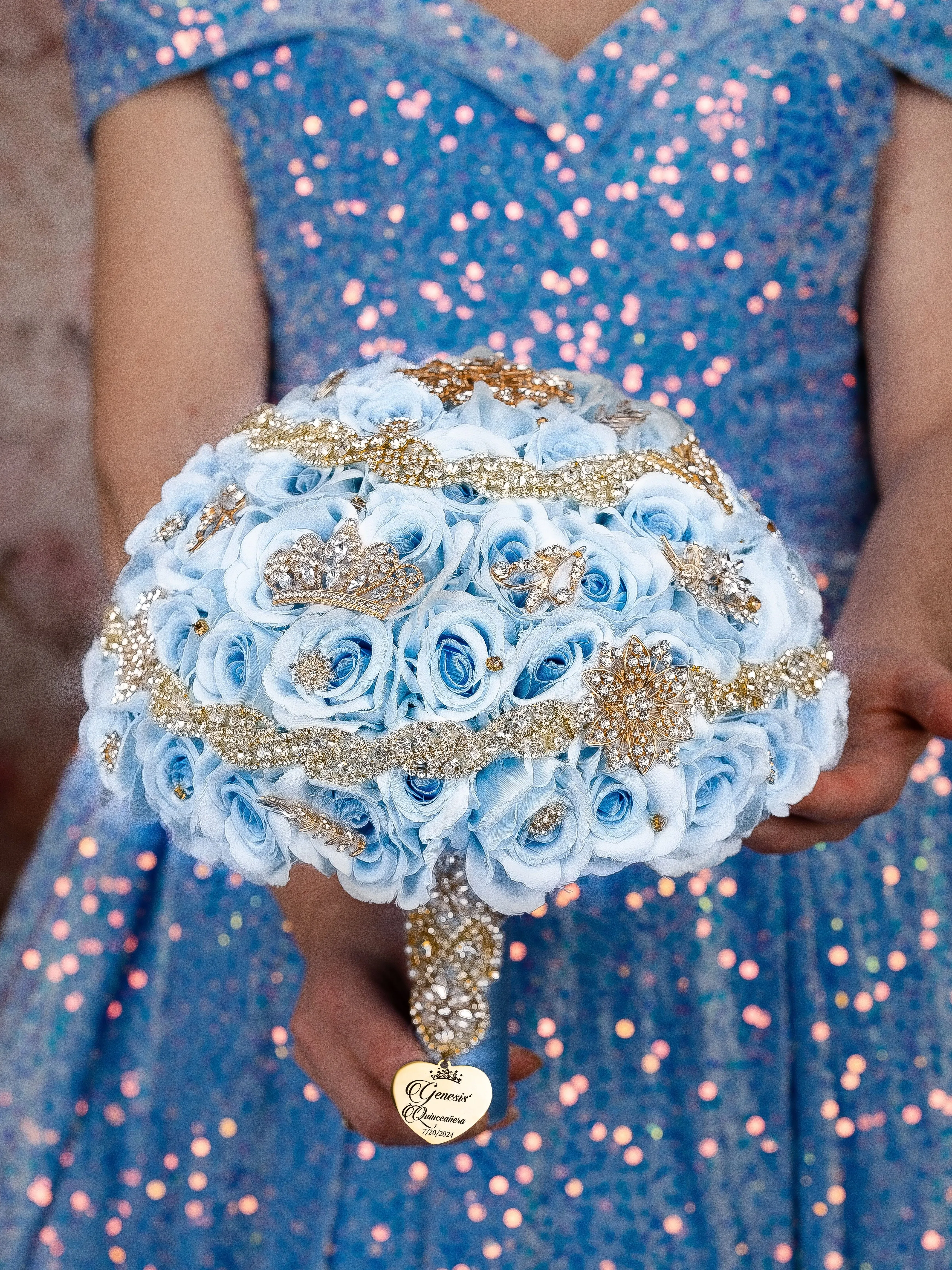 Light Blue Gold 1 quinceanera champagne glass